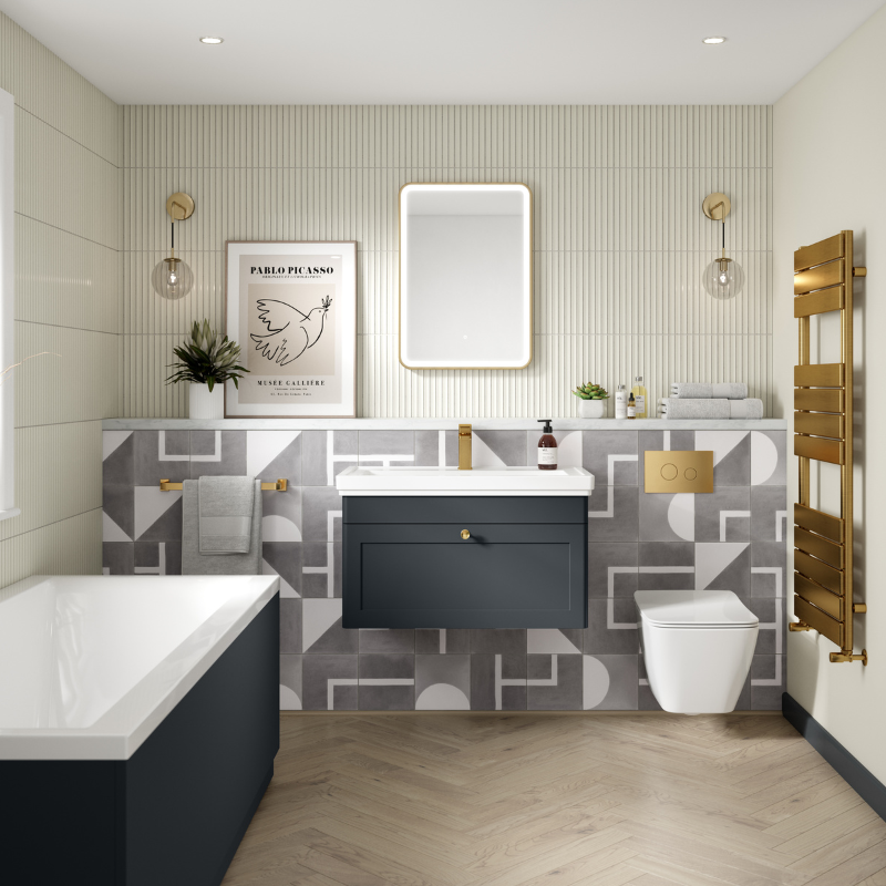 Nuie Classique 830mm Wall Hung 1 Drawer Vanity Unit With 1 Tap Hole Basin (1 size, Soft Black) - Brand New Bathrooms