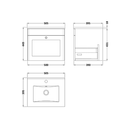 Nuie Classique 500mm Wall Hung 1 Drawer Vanity Unit Including Basin With Chrome Handle (1 size, Satin White) - Brand New Bathrooms