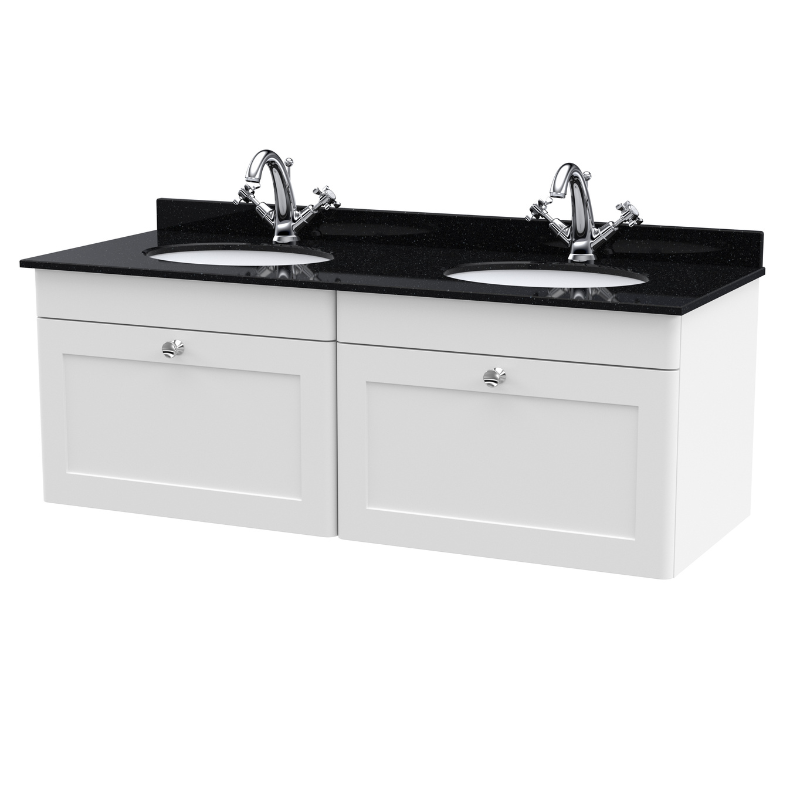 Nuie Classique 1200mm Wall Hung 2 Drawer Vanity & Marble Top (1 size, Satin White) - Brand New Bathrooms