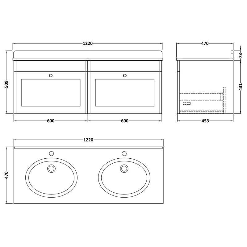 Nuie Classique 1200mm Wall Hung 2 Drawer Vanity & Marble Top (1 size, Satin White) - Brand New Bathrooms