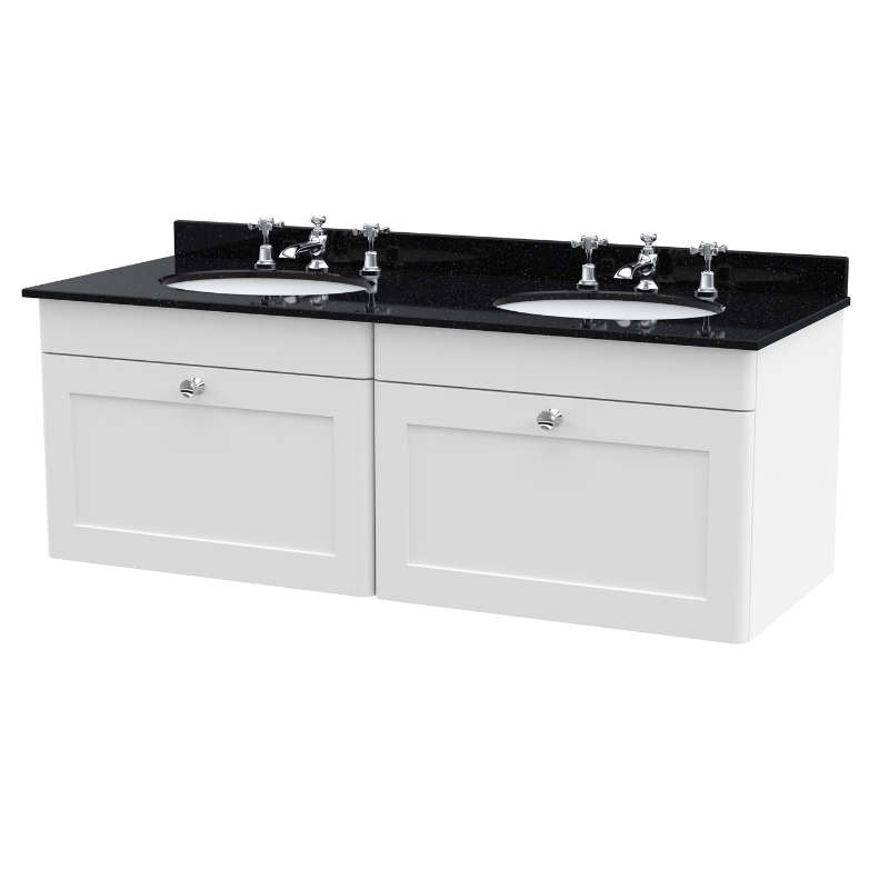 Nuie Classique 1200mm Wall Hung 2 Drawer Vanity & Marble Top (1 size, Satin White) - Brand New Bathrooms