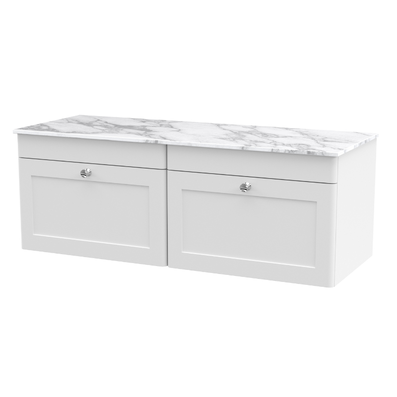 Nuie Classique 1200mm Wall Hung 2-Drawer Vanity with Marble Top (1 size, Satin White) - Brand New Bathrooms