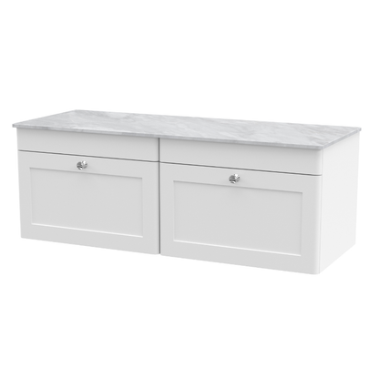 Nuie Classique 1200mm Wall Hung 2-Drawer Vanity with Marble Top (1 size, Satin White) - Brand New Bathrooms