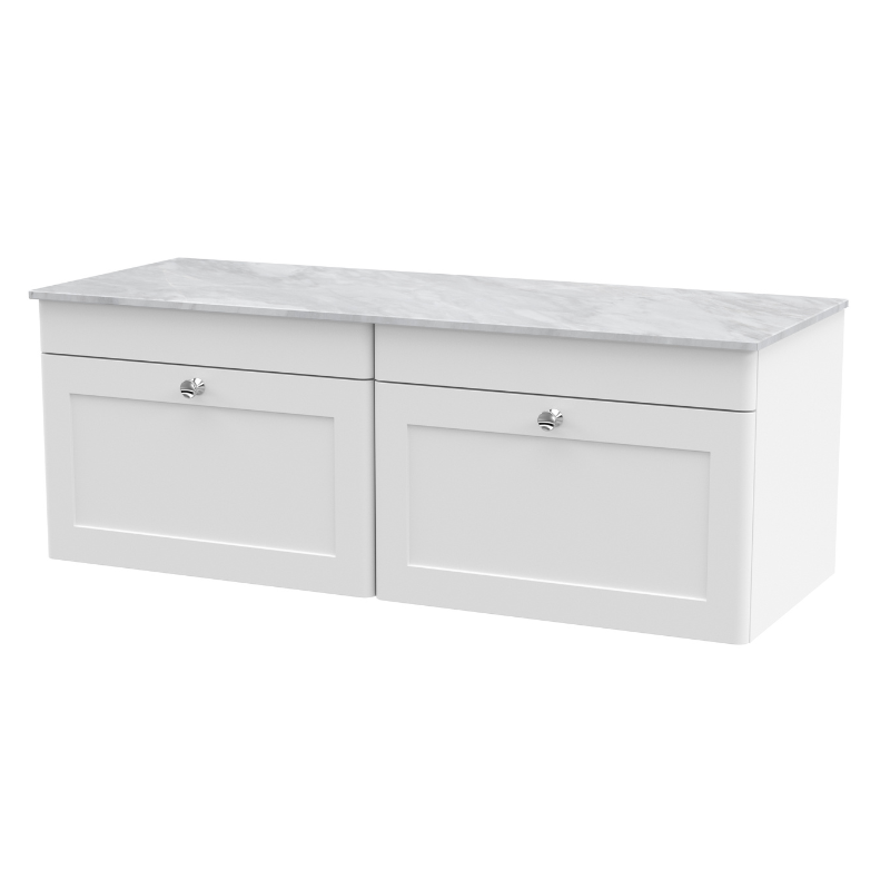 Nuie Classique 1200mm Wall Hung 2-Drawer Vanity with Marble Top (1 size, Satin White) - Brand New Bathrooms