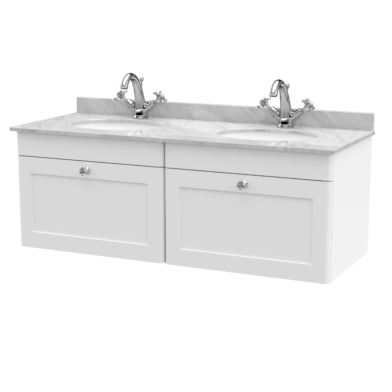 Nuie Classique 1200mm Wall Hung 2 Drawer Vanity & Marble Top (1 size, Satin White) - Brand New Bathrooms