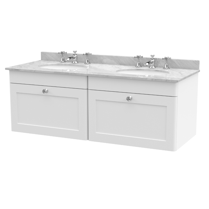 Nuie Classique 1200mm Wall Hung 2 Drawer Vanity & Marble Top (1 size, Satin White) - Brand New Bathrooms