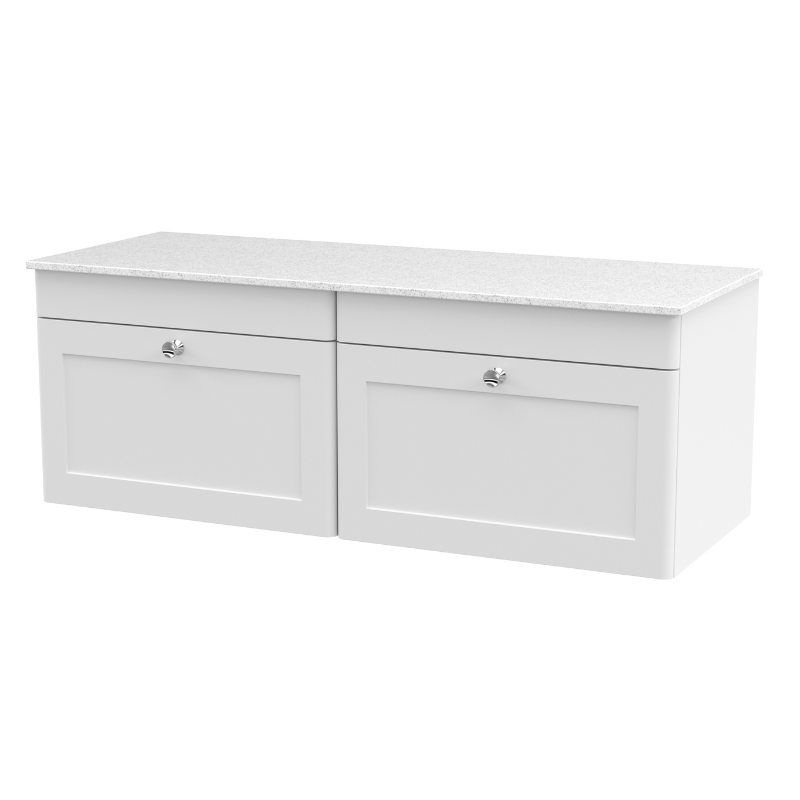 Nuie Classique 1200mm Wall Hung 2-Drawer Vanity with Marble Top (1 size, Satin White) - Brand New Bathrooms