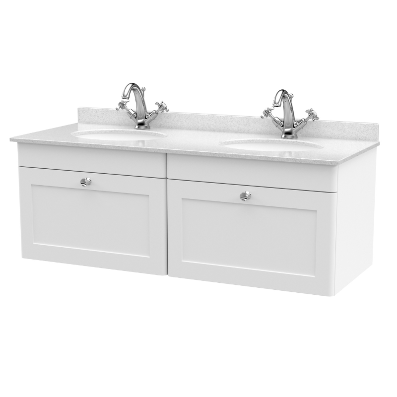 Nuie Classique 1200mm Wall Hung 2 Drawer Vanity & Marble Top (1 size, Satin White) - Brand New Bathrooms
