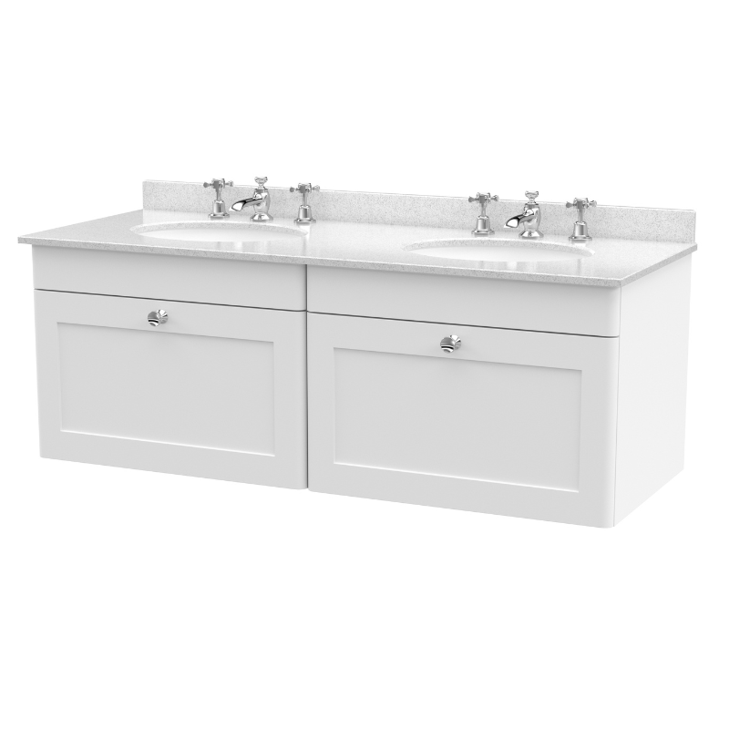 Nuie Classique 1200mm Wall Hung 2 Drawer Vanity & Marble Top (1 size, Satin White) - Brand New Bathrooms