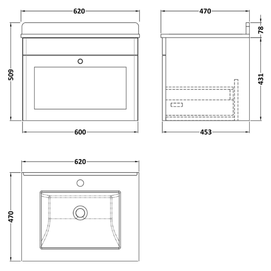 Nuie Classique 600mm Wall Hung Vanity Unit With 1 Tap Hole Marble Top & Basin (1 size, Satin White) - Brand New Bathrooms
