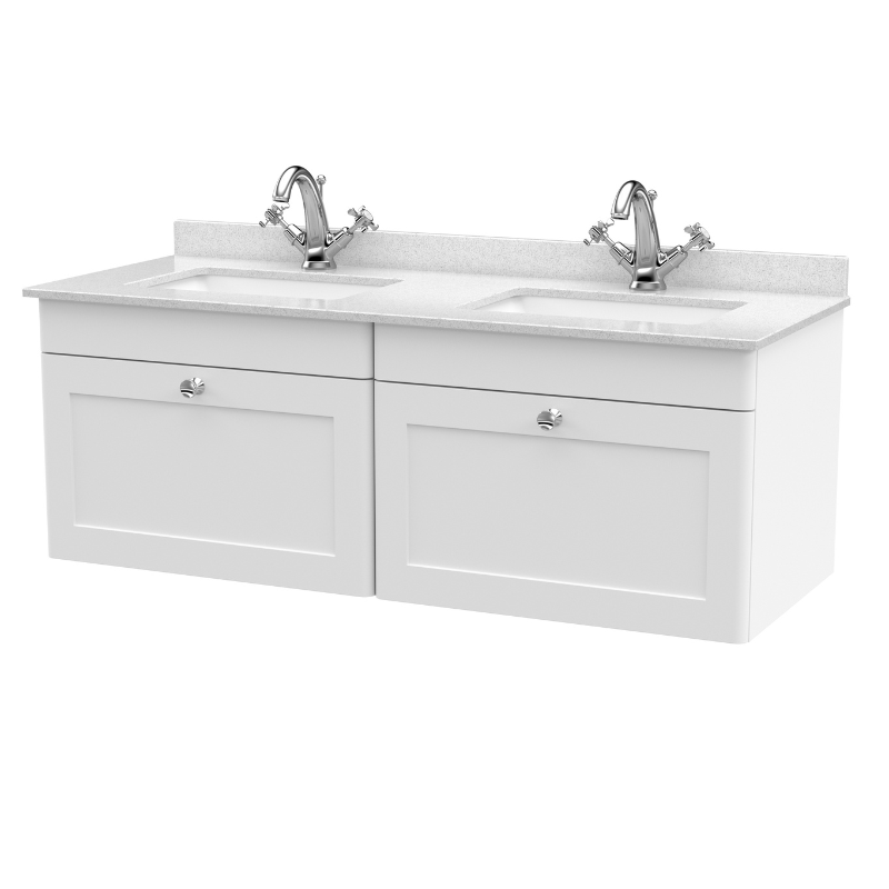Nuie Classique 1200mm Wall Hung 2 Drawer Vanity & Marble Top (1 size, Satin White) - Brand New Bathrooms