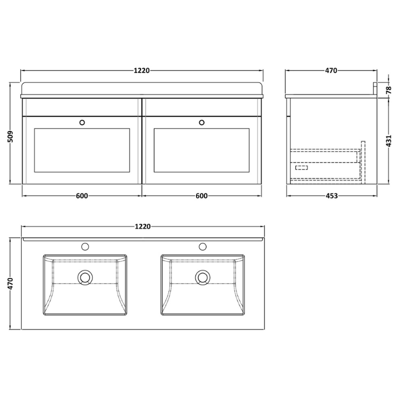 Nuie Classique 1200mm Wall Hung 2 Drawer Vanity & Marble Top (1 size, Satin White) - Brand New Bathrooms