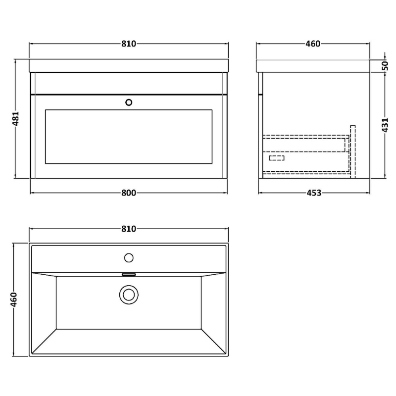 Nuie Classique 800mm Wall Hung Single Drawer Vanity with Basin - 1 Tap Hole (1 size, Satin White) - Brand New Bathrooms