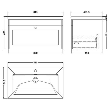 Nuie Classique 800mm Wall Hung Single Drawer Vanity Unit With Basin (1 size, Satin White) - Brand New Bathrooms