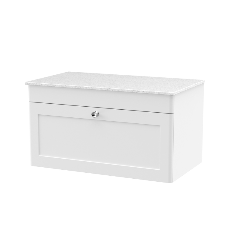 Nuie Classique 800mm Wall Hung Single Drawer Vanity with Marble Top (1 size, Satin White) - Brand New Bathrooms