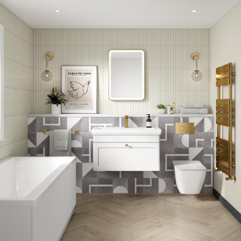 Nuie Classique 600mm Wall Hung 1 Drawer Vanity Unit with 1 Tap Hole Basin (1 size, Satin White) - Brand New Bathrooms