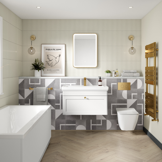 Nuie Classique 800mm Drawer Wall Hung Vanity Basin Unit With 1 Tap Hole & Chrome Handle (1 size, Satin White) - Brand New Bathrooms