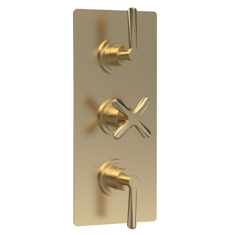 Nuie Aztec Triple Thermostatic Concealed Shower Valve with Diverter - 3 Outlet (1 size, Brushed Brass) - Brand New Bathrooms