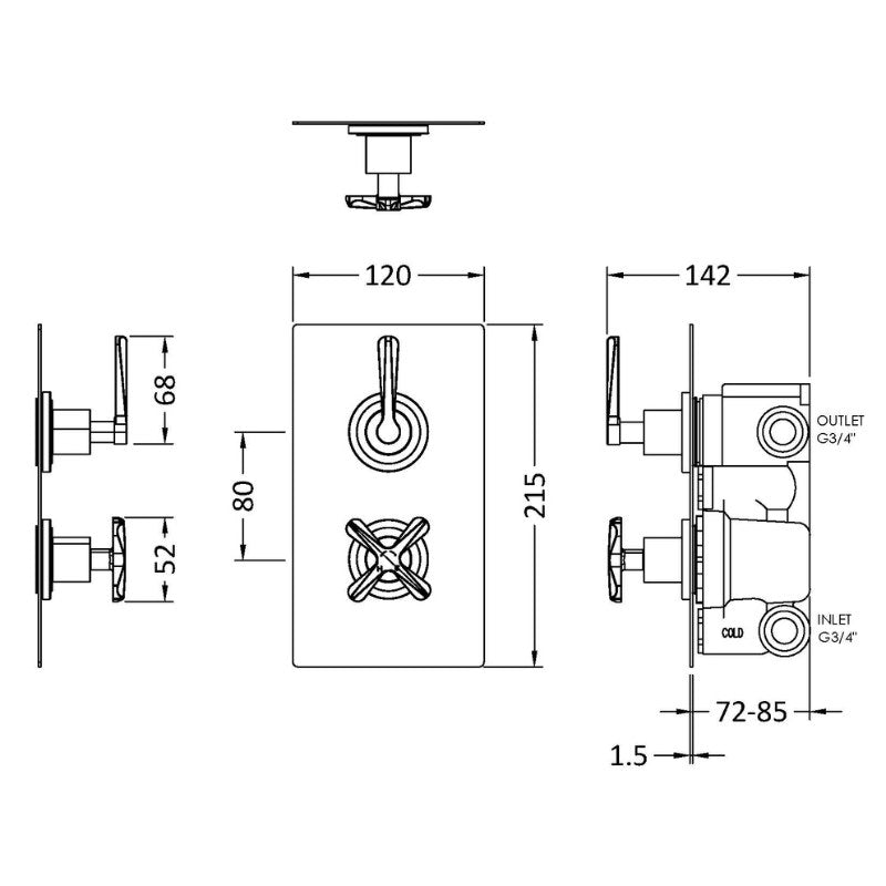 Nuie Aztec Twin Thermostatic Concealed Shower Valve with Diverter - 2 Outlet (1 size, Brushed Brass) - Brand New Bathrooms