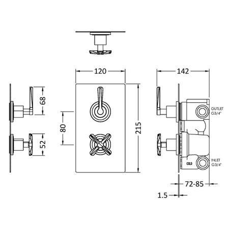 Nuie Aztec Twin Thermostatic Concealed Shower Valve with Diverter - 2 Outlet (1 size, Brushed Brass) - Brand New Bathrooms