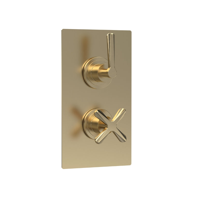 Nuie Aztec Twin Thermostatic Concealed Shower Valve - 1 Outlet (1 size, Brushed Brass) - Brand New Bathrooms