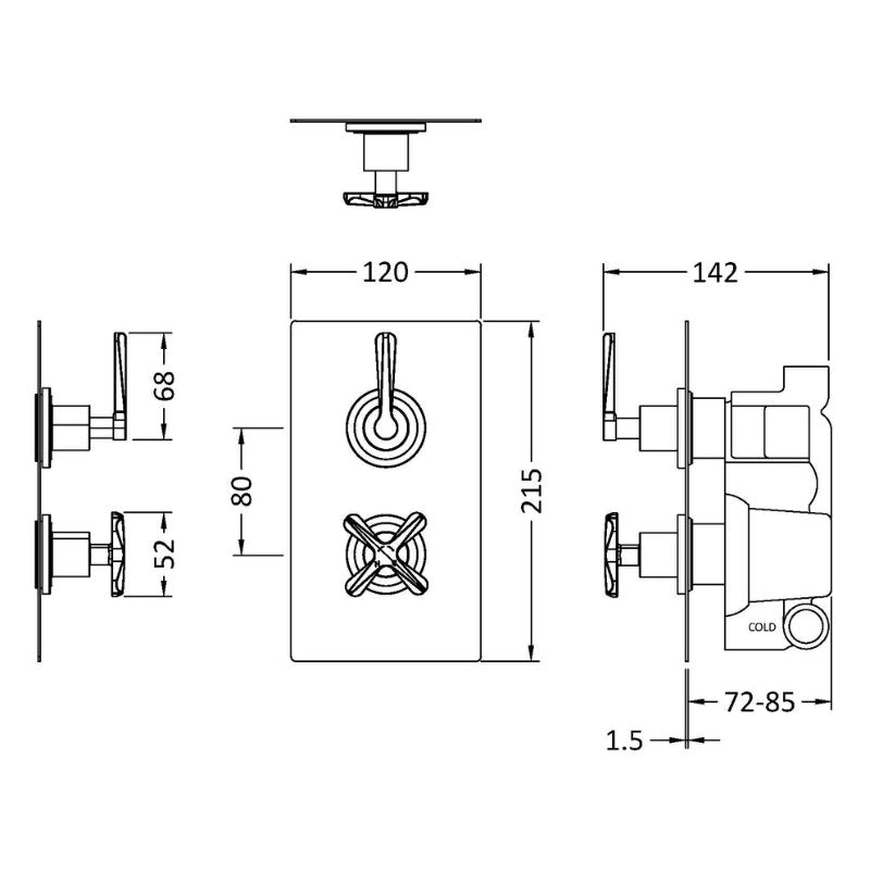 Nuie Aztec Twin Thermostatic Concealed Shower Valve - 1 Outlet (1 size, Brushed Brass) - Brand New Bathrooms