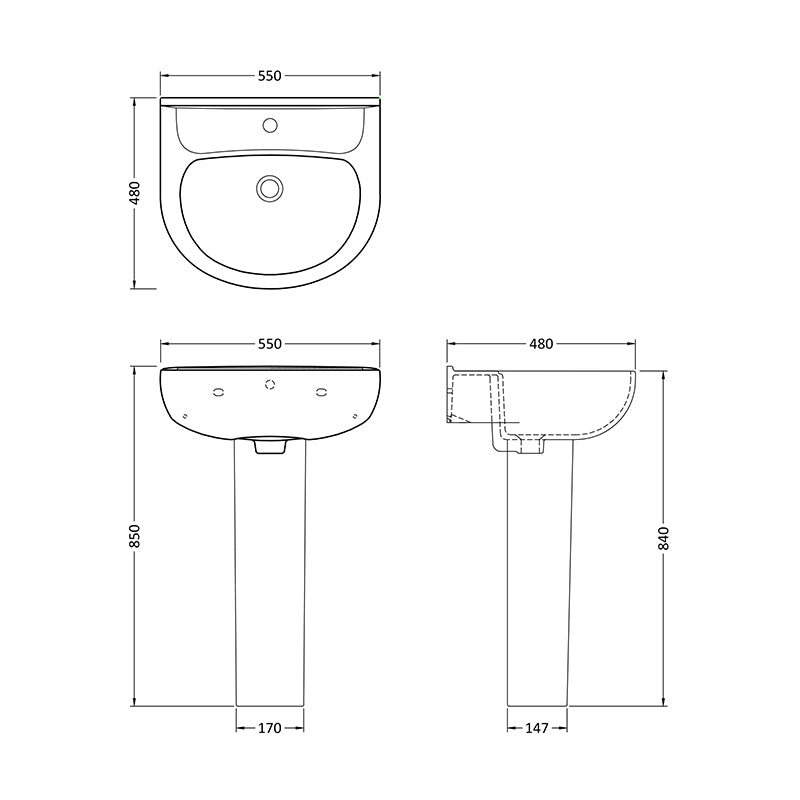 Nuie Lawton Basin & Pedestal (1 size, White) - Brand New Bathrooms