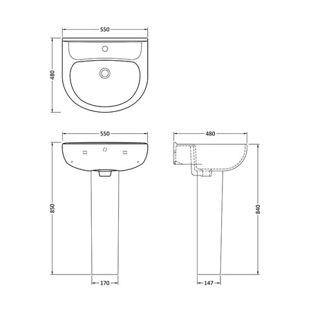 Nuie Lawton Basin & Pedestal (1 size, White) - Brand New Bathrooms