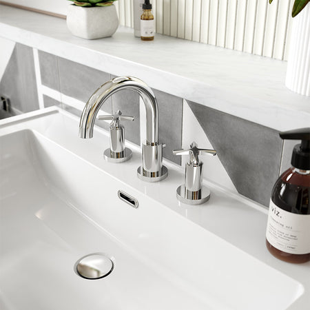Nuie Aztec Deck Mount 3 Tap Hole Basin Mixer (Chrome) - Brandnew Bathroom