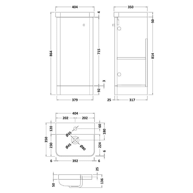 Nuie Core Floor Standing 1 Door Vanity Basin Unit & Ceramic Basin (1 size, 3 Colours) - Brand New Bathrooms