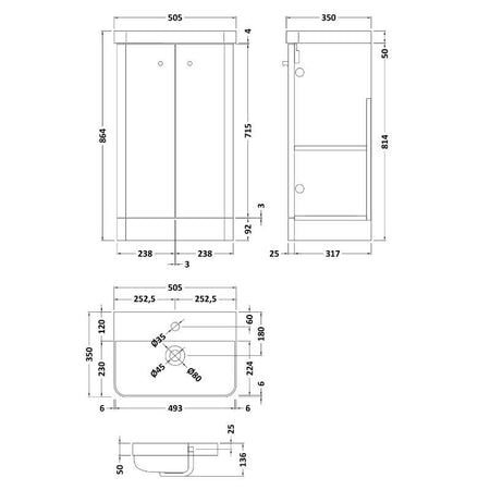 Nuie Core Floor Standing 2 Door Vanity Basin Unit & Ceramic Basin (3 sizes, 3 Colours) - Brand New Bathrooms