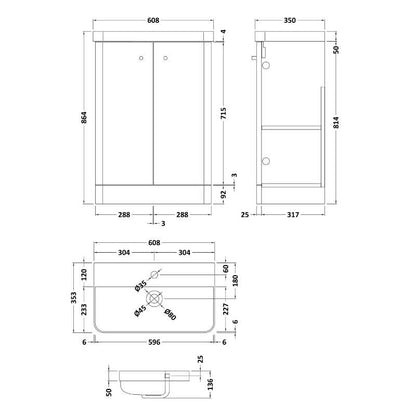 Nuie Core Floor Standing 2 Door Vanity Basin Unit & Ceramic Basin (3 sizes, 3 Colours) - Brand New Bathrooms
