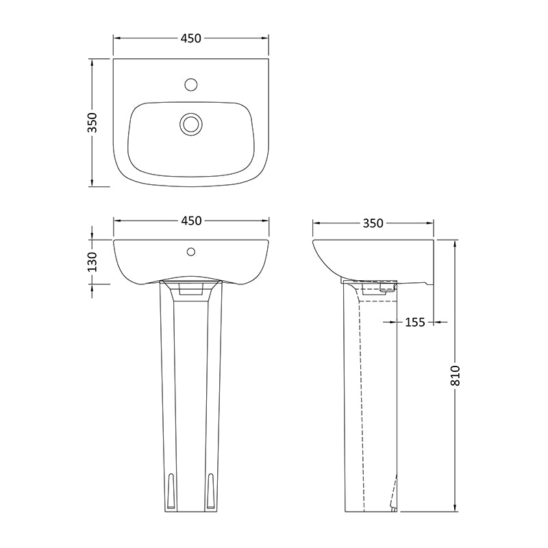 Nuie Ambrose Basin & Pedestal (2 sizes, White) - Brand New Bathrooms