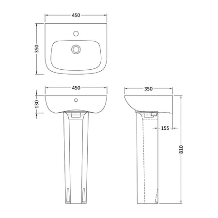 Nuie Ambrose Basin & Pedestal (2 sizes, White) - Brand New Bathrooms