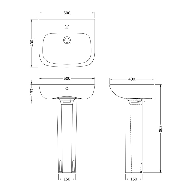 Nuie Ambrose Basin & Pedestal (2 sizes, White) - Brand New Bathrooms