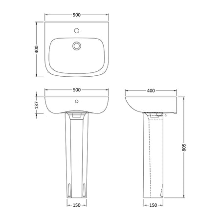 Nuie Ambrose Basin & Pedestal (2 sizes, White) - Brand New Bathrooms