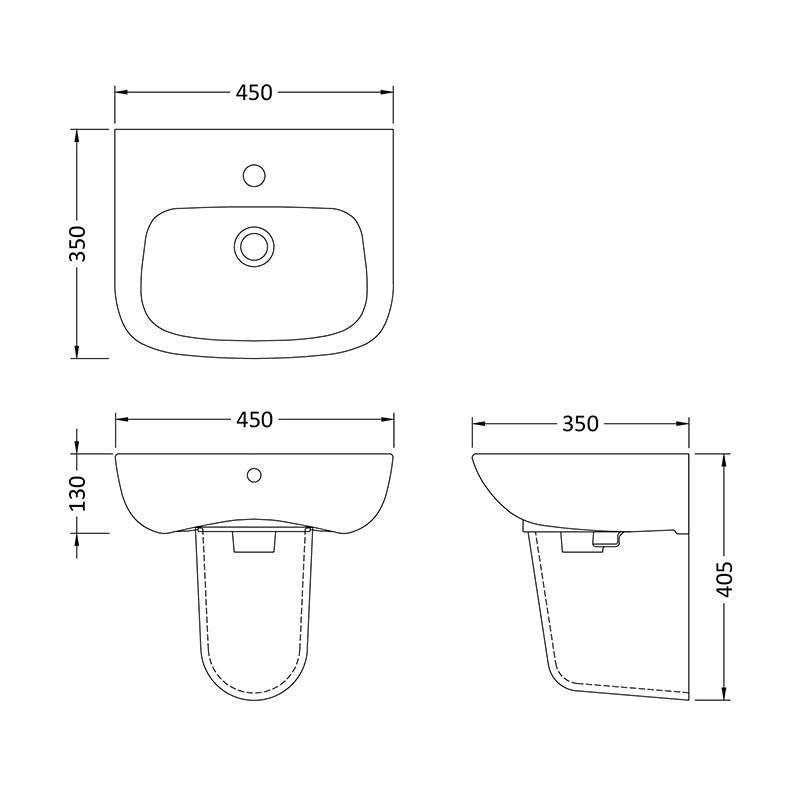 Nuie Ambrose Basin & Semi Pedestal (2 sizes, White) - Brand New Bathrooms