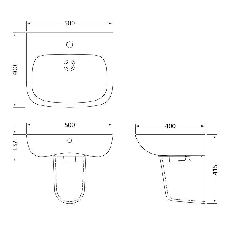 Nuie Ambrose Basin & Semi Pedestal (2 sizes, White) - Brand New Bathrooms
