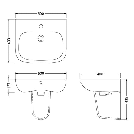 Nuie Ambrose Basin & Semi Pedestal (2 sizes, White) - Brand New Bathrooms