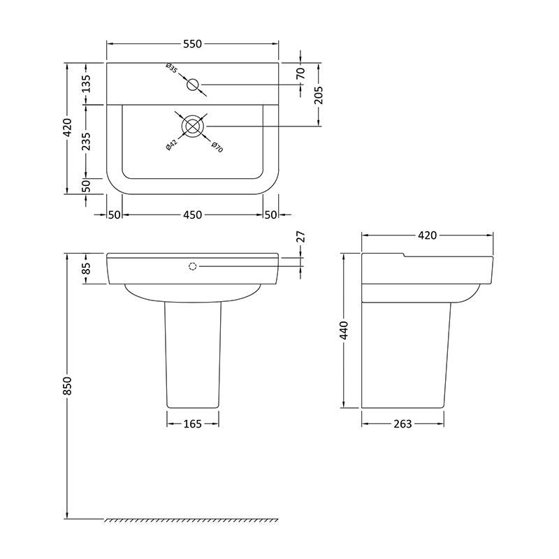 Hudson Reed Arlo 550mm Basin (2 style, White) - Brandnew Bthroom