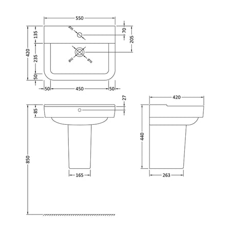 Hudson Reed Arlo 550mm Basin (2 style, White) - Brandnew Bthroom