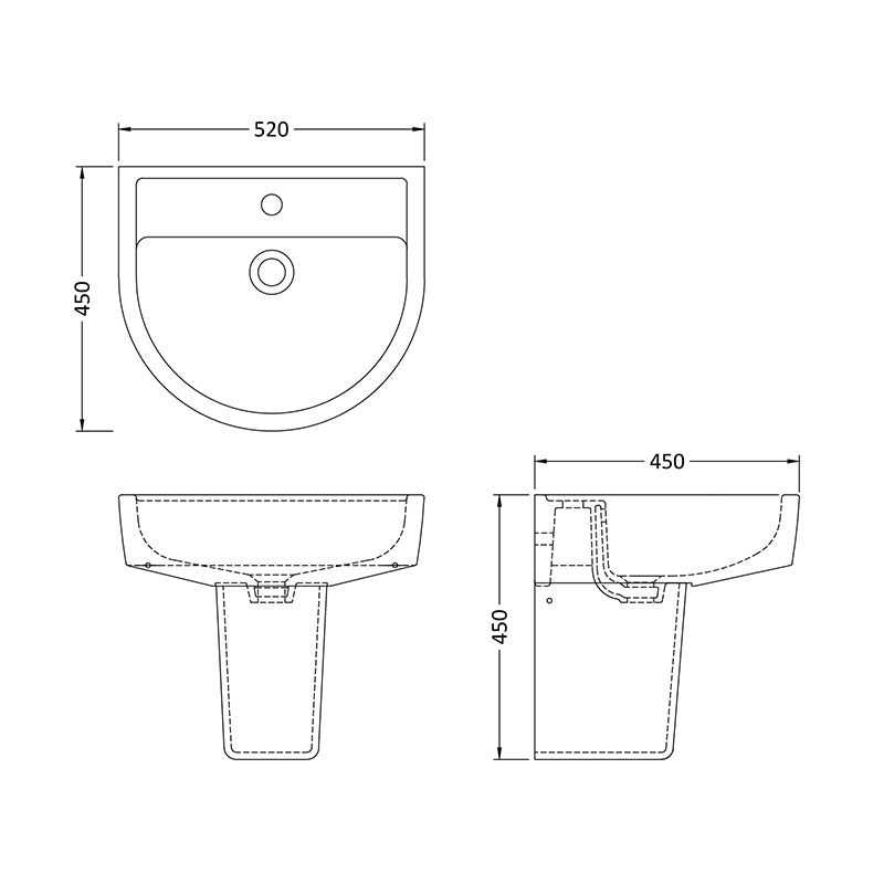 Nuie Provost Basin & Semi Pedestal (2 sizes, White) - Brand New Bathrooms