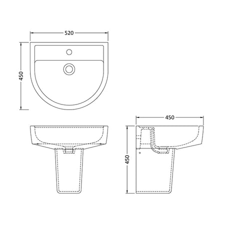 Nuie Provost Basin & Semi Pedestal (2 sizes, White) - Brand New Bathrooms