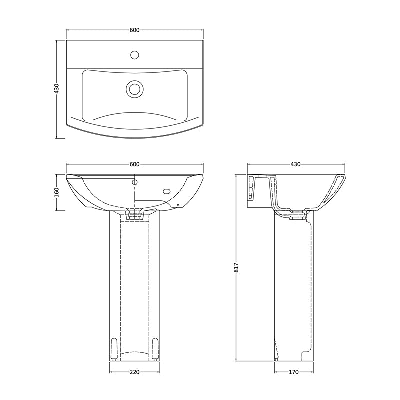 Nuie Asselby Basin & Pedestal (1 size, White) - Brand New Bathrooms