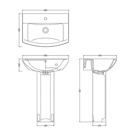 Nuie Asselby Basin & Pedestal (1 size, White) - Brand New Bathrooms