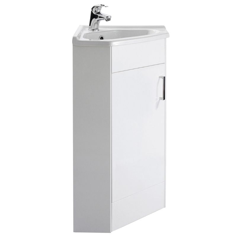 Nuie Mayford Floor Standing Single Door Corner Vanity Unit with Ceramic Basin (1 size, Gloss White) - Brand New Bathrooms