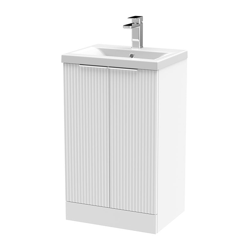 Hudson Reed Fluted Floor Standing Double Door 500mm Vanity and Mid-Edge Ceramic Basin (1 size, 5 colours) - Brand New Bathrooms