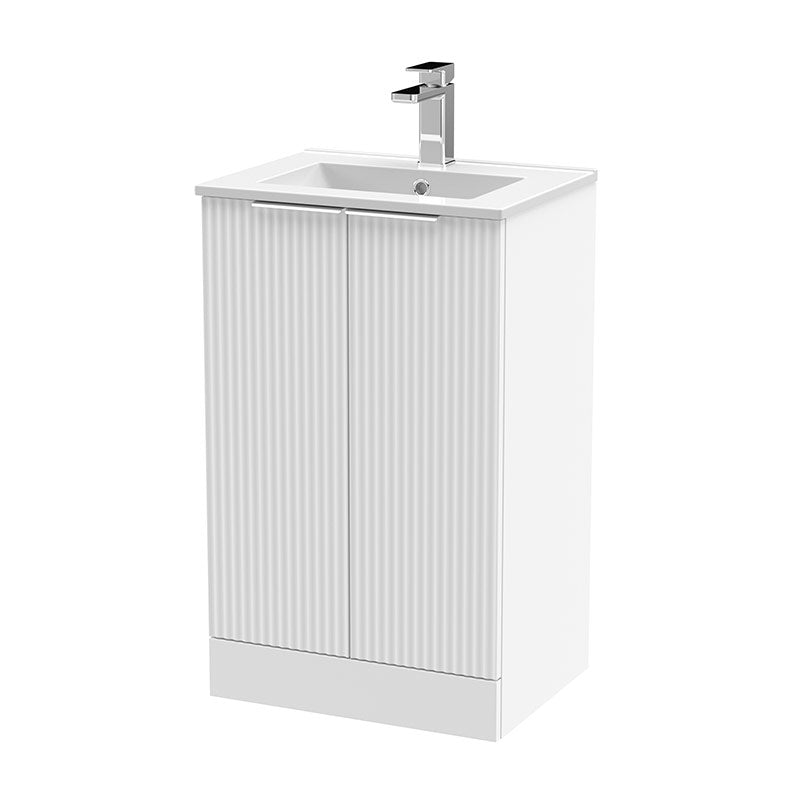 Hudson Reed Fluted Floor Standing Double Door 500mm Vanity and Minimalist Ceramic Basin (1 size, 5 colours) - Brand New Bathrooms