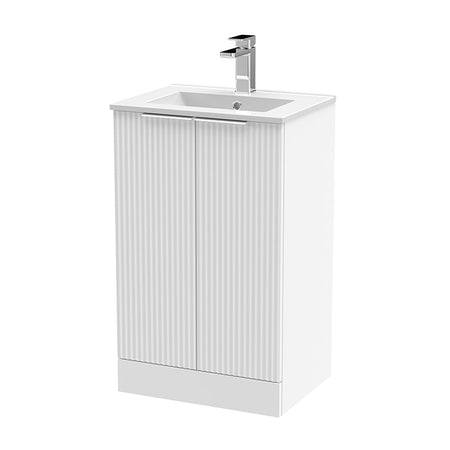 Hudson Reed Fluted Floor Standing Double Door 500mm Vanity and Minimalist Ceramic Basin (1 size, 5 colours) - Brand New Bathrooms