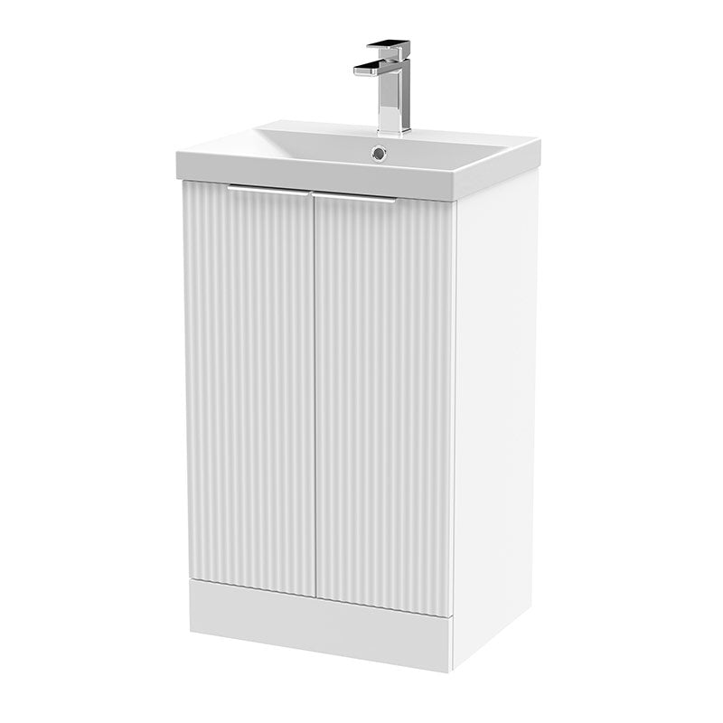 Hudson Reed Fluted Floor Standing Double Door 500mm Vanity and Thin-Edge Ceramic Basin (1 size, 5 colours) - Brand New Bathrooms